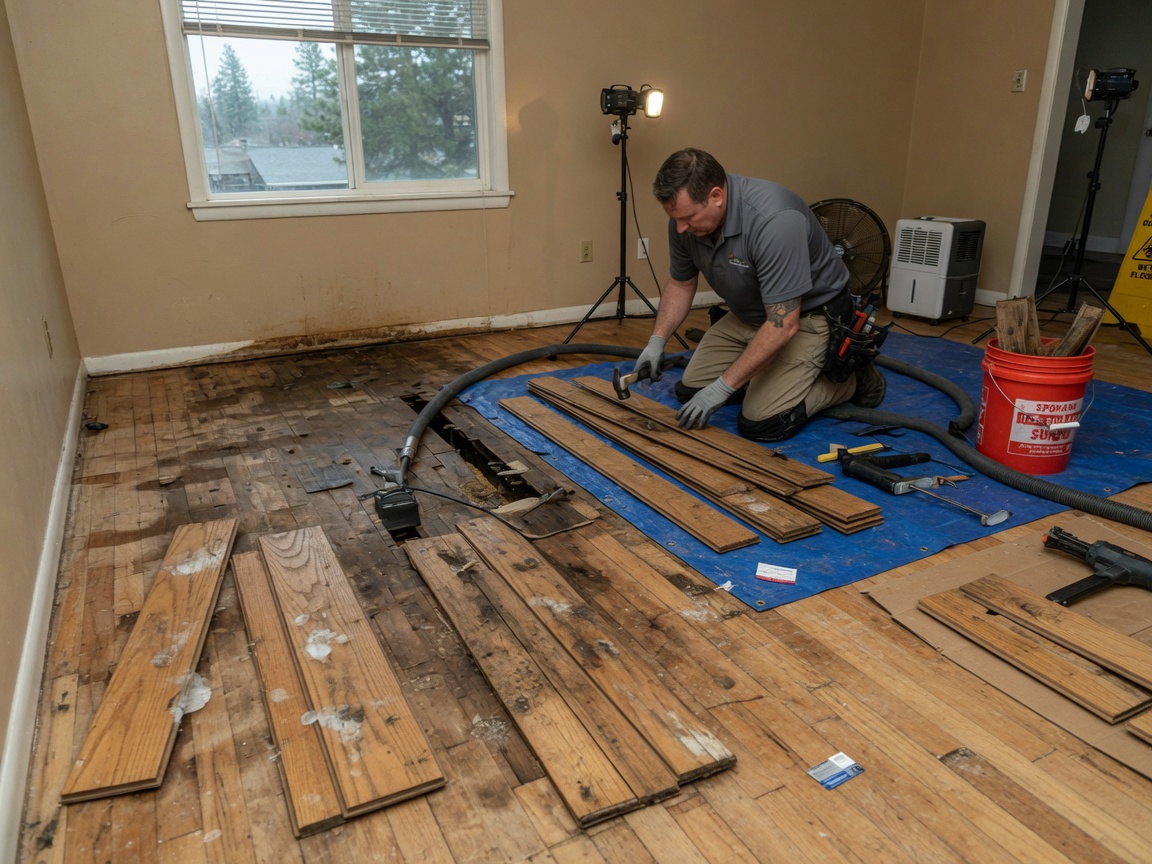 Hardwood Floor Water Damage Repair in Spokane